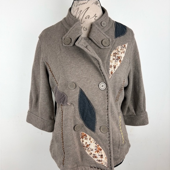 Amity Joy hand-crafted jacket/blazer-tan knit w/appliqué/stitching - Picture 5 of 13
